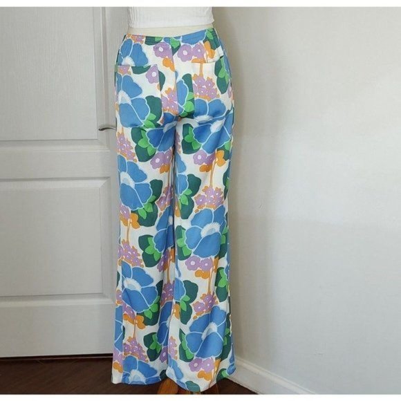 ZARA Floral Straight Leg Pants Groove Retro Bohemiam Hippie - Picture 8 of 11